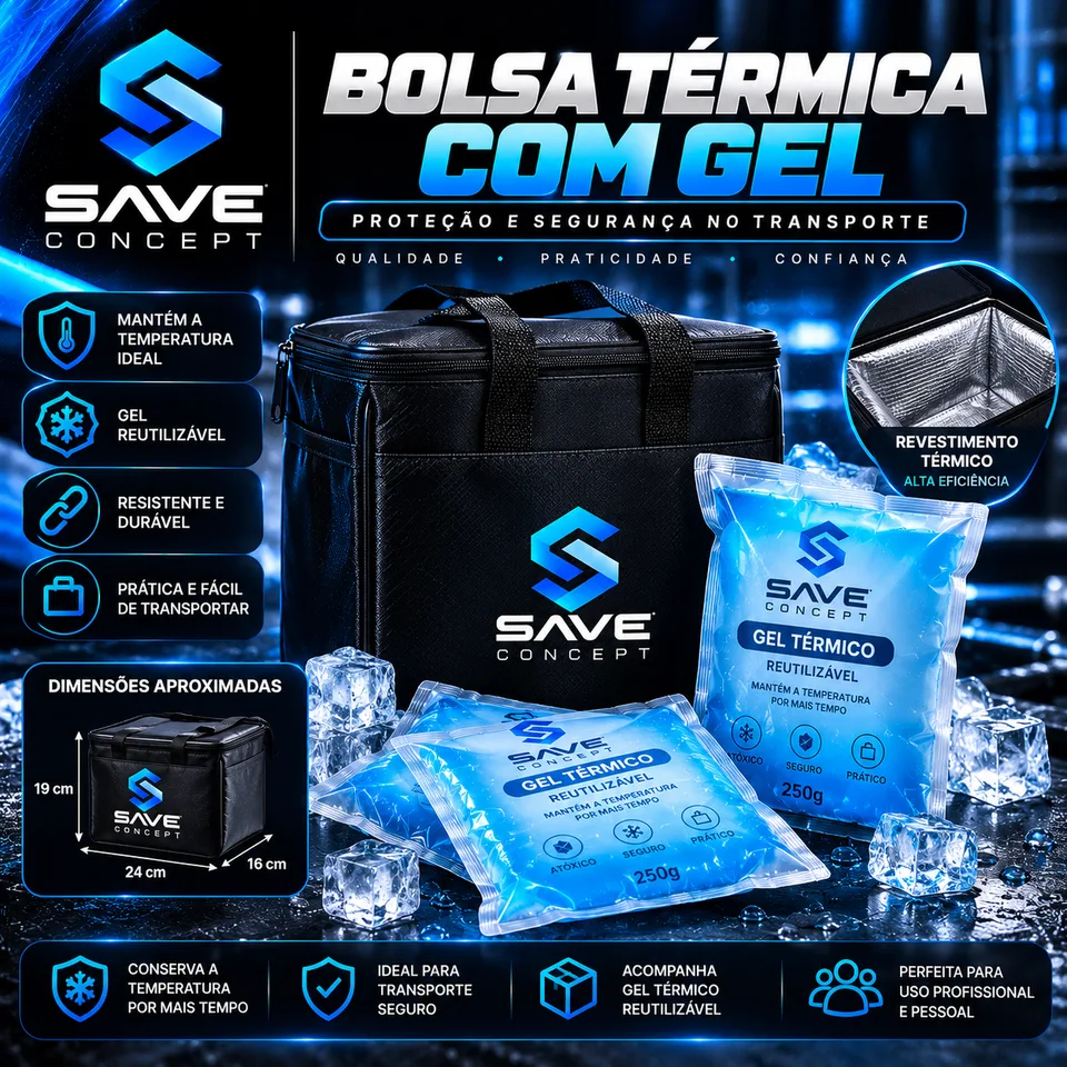 Bolsa térmica preta NeoPeptides com gel térmico reutilizável e gelo