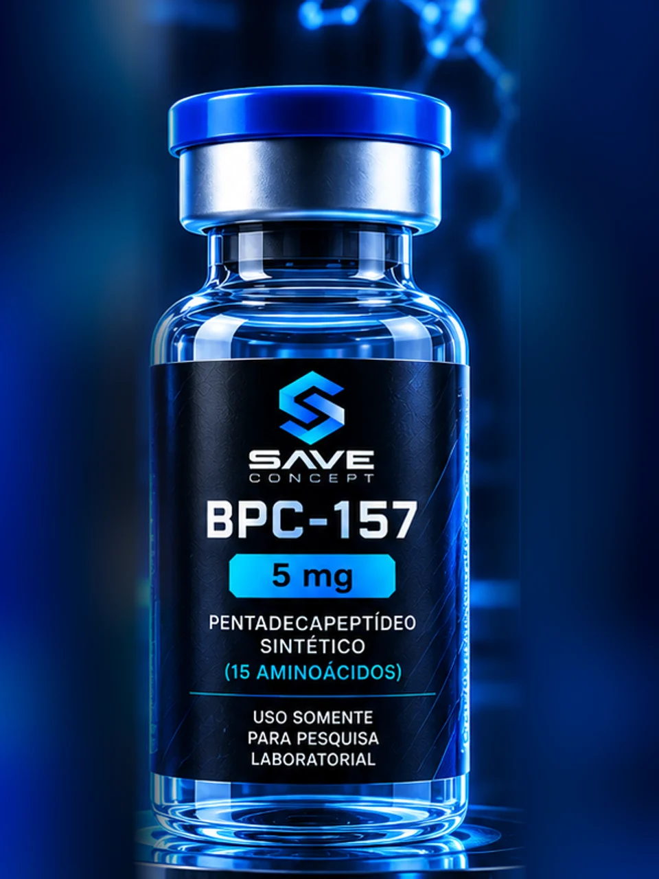 Frasco NeoPeptides BPC-157 5mg, rótulo de uso somente para pesquisa laboratorial