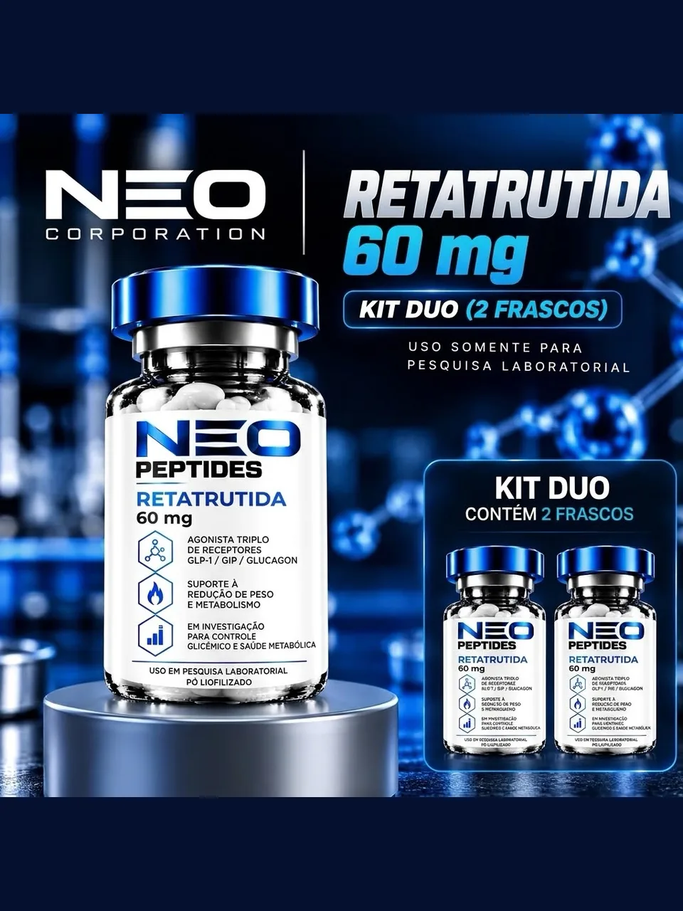 Kit Duo NeoPeptides com dois frascos de Retatrutida 60mg