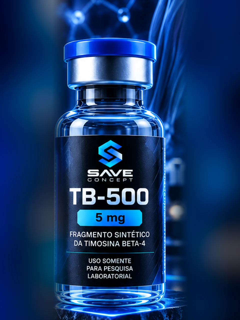 Frasco NeoPeptides TB-500 5mg, rótulo de uso somente para pesquisa laboratorial